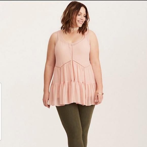 torrid Tops - ISO Torrid Lace Up Tiered Chiffon Pink Tank Top 4X